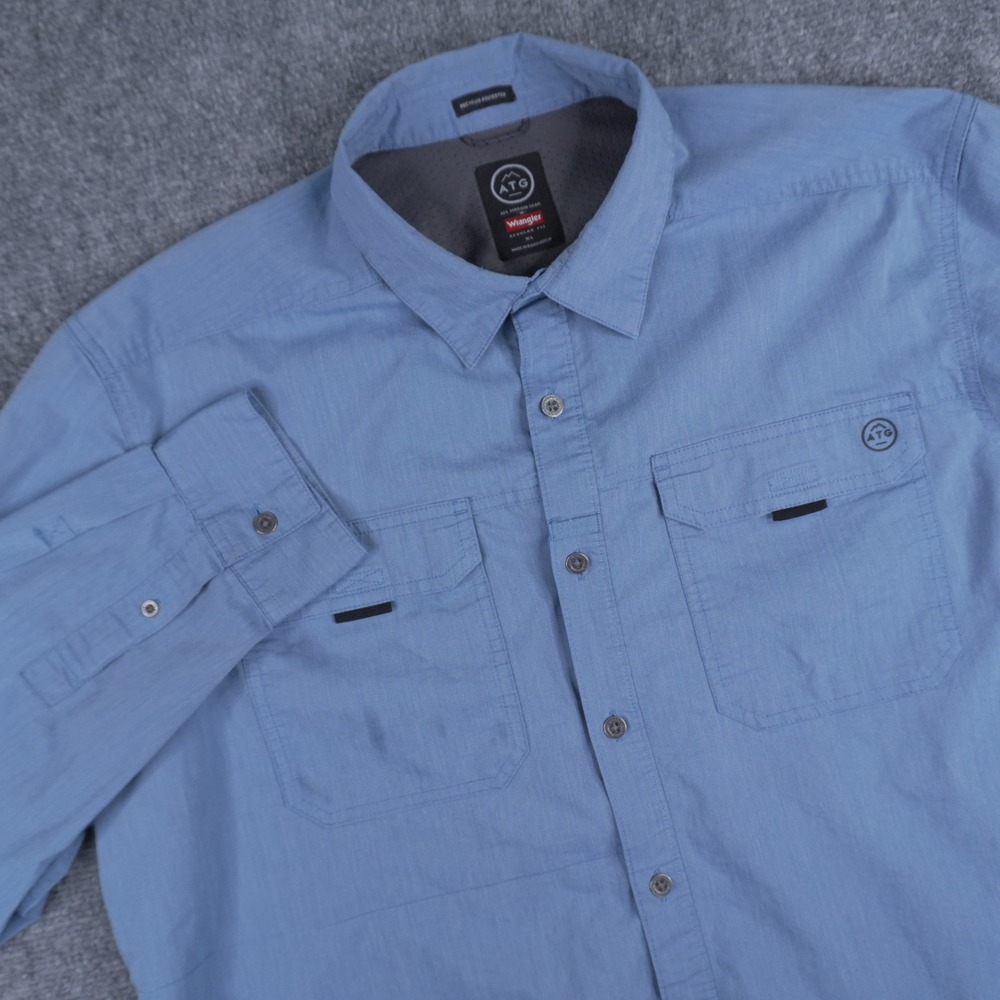 Wrangler ATG Button Down Shirt Mens XL Blue Long Sleeve Ventilated Regular Fit
